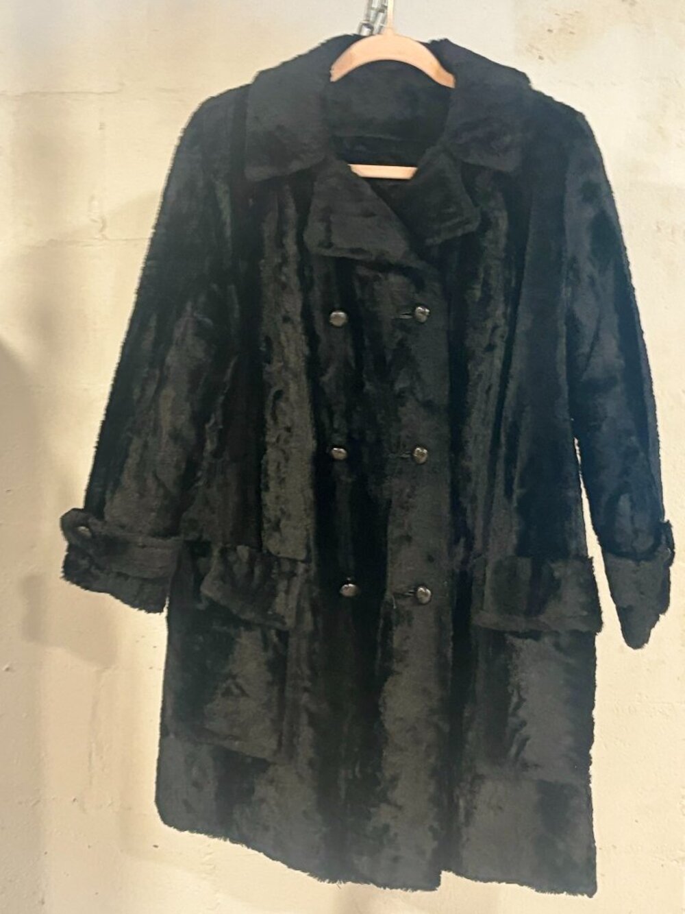 VTG Faux Astrakhan Persian Lamb Fur Quilted Winter Coat - XS / S